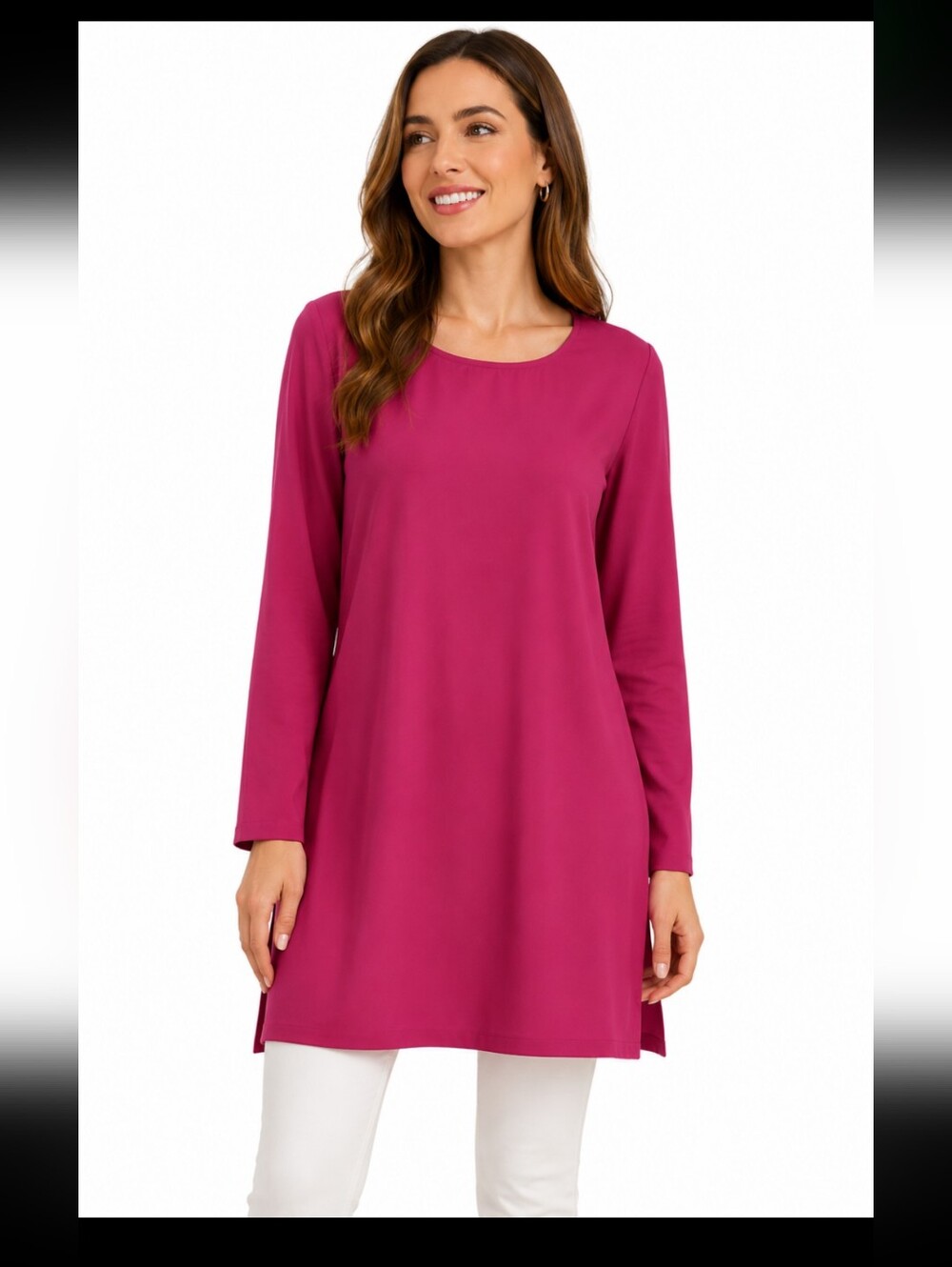 NWT Soft Surroundings Blouse M Long Sleeve Long Tunic Casual Mature Minimalist